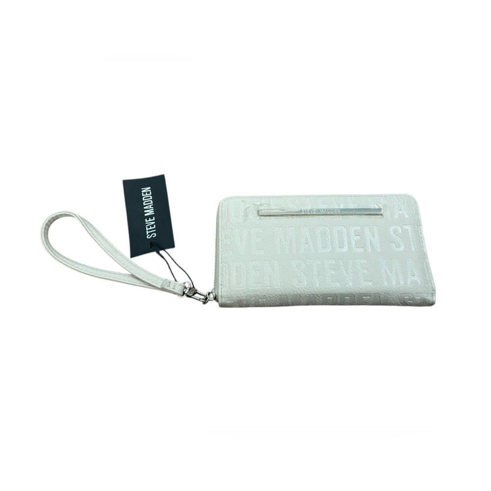 Steve Madden Cream Stamped Logo Zip Around Organizer Wristlet Wallet NWT - Picture 1 of 11